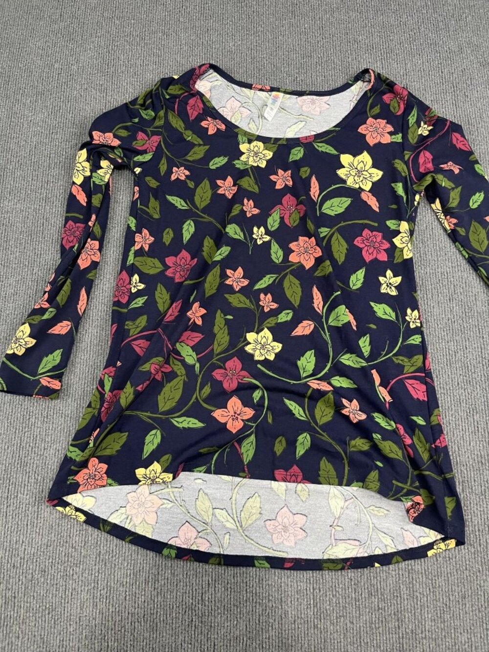 LuLaRoe Floral Print Multicolor Long Sleeve Tunic Top High-Low Hem Womens S